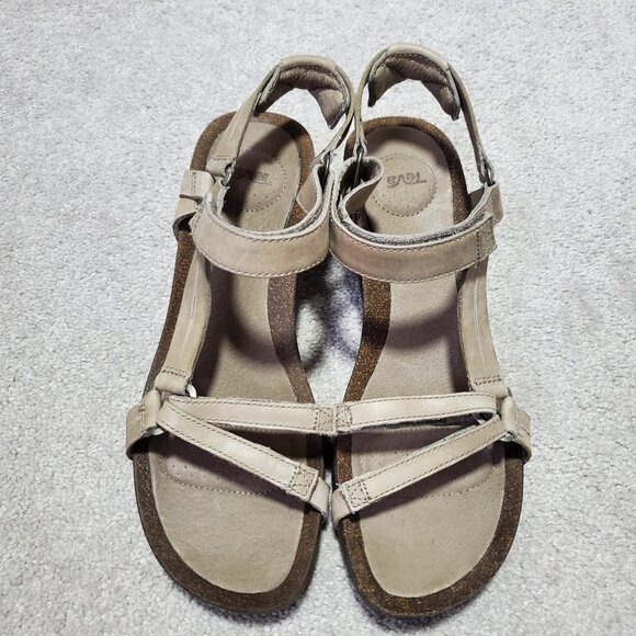 TEVA Ysidro Universal Strappy Wedge Sandals Leather Cork Taupe Brown Women's 9 - Picture 2 of 12